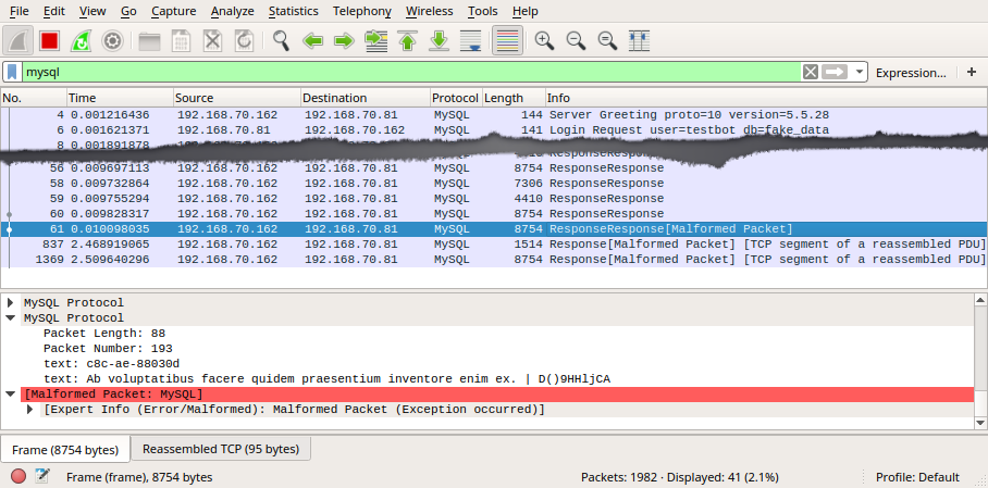 wireshark malformed packet